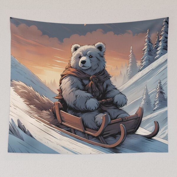 Item preview, Teddy on a sledge riding down a hill in the snow designed and sold by Colin Bentham.