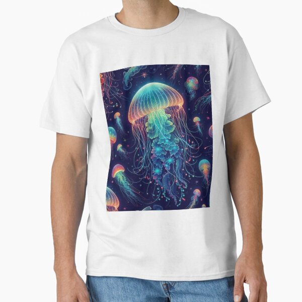 Item preview, Luminescent Rainbow Jellyfish on Navy Blue  designed and sold by raedattia.