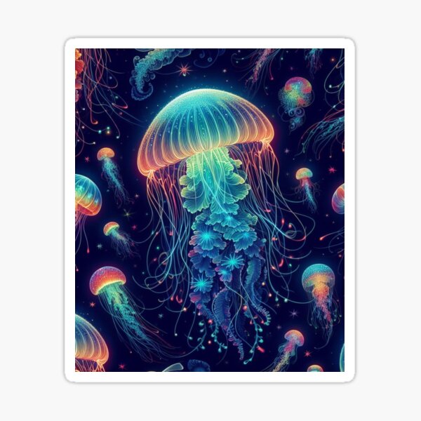 Item preview, Luminescent Rainbow Jellyfish on Navy Blue  designed and sold by raedattia.