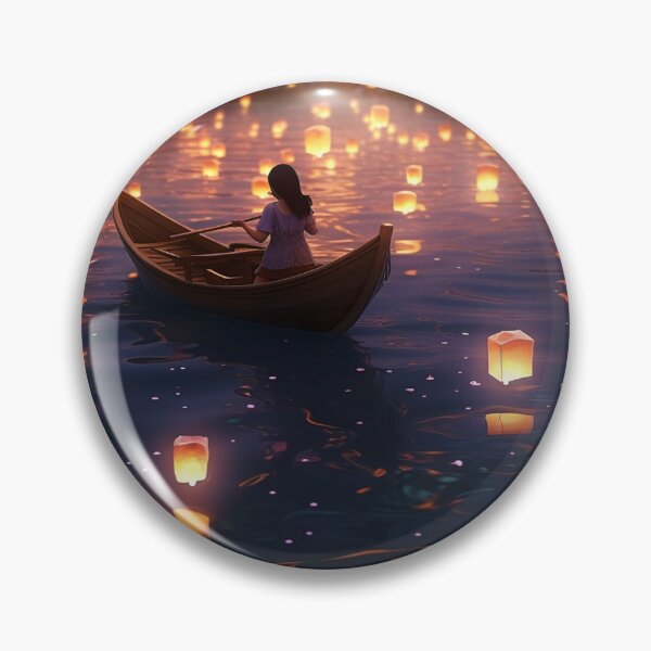 Item preview, Lanterns above lake with boats designed and sold by zand-n-zive.