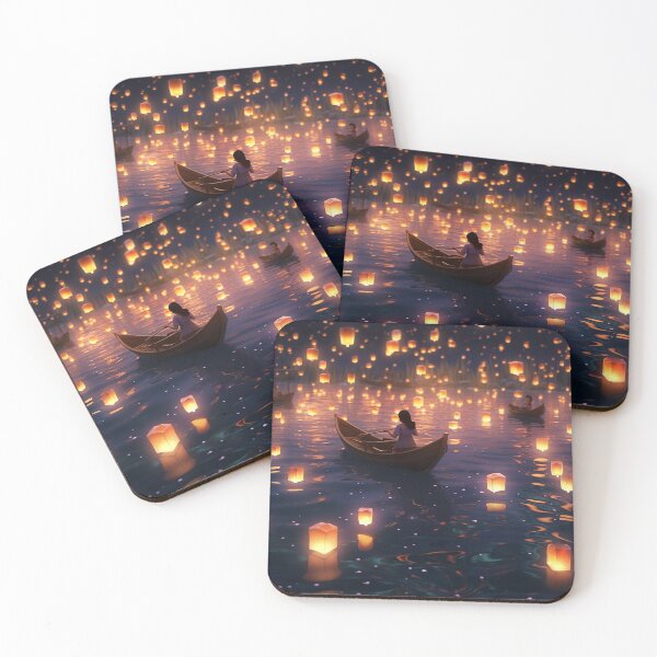 Item preview, Lanterns above lake with boats designed and sold by zand-n-zive.