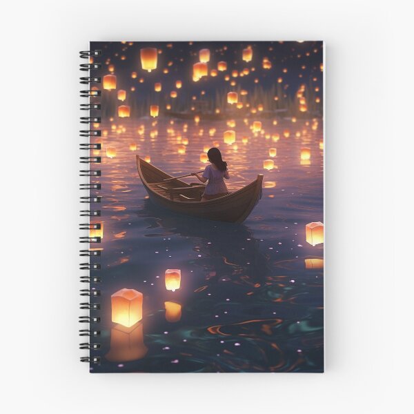Item preview, Lanterns above lake with boats designed and sold by zand-n-zive.