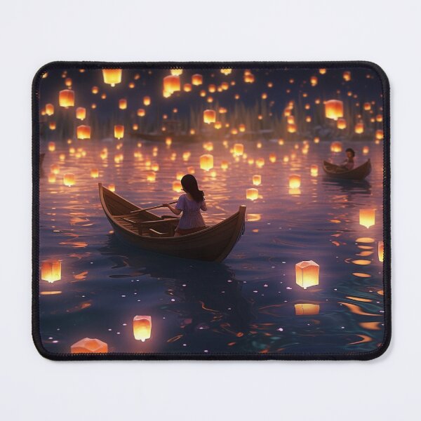 Item preview, Lanterns above lake with boats designed and sold by zand-n-zive.