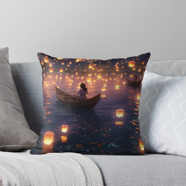 Item preview, Lanterns above lake with boats designed and sold by zand-n-zive.