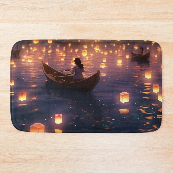 Item preview, Lanterns above lake with boats designed and sold by zand-n-zive.
