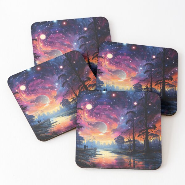 Item preview, digital art night sky moon star river tree designed and sold by UILOVE.