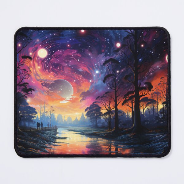 Item preview, digital art night sky moon star river tree designed and sold by UILOVE.