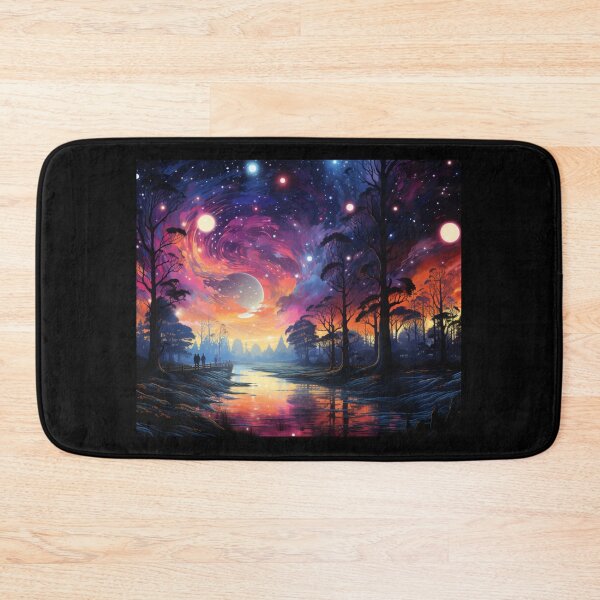 Item preview, digital art night sky moon star river tree designed and sold by UILOVE.