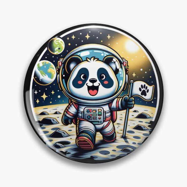 Item preview, Panda Bear Astronaut , "Cheerful Panda Astronaut Planting Flag on the Moon – Cartoon Space Adventure Illustration." designed and sold by ChromaticBlend.