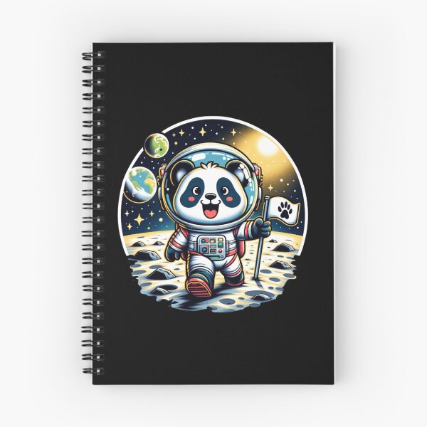 Item preview, Astronauta del oso panda, "Astronauta panda alegre plantando una bandera en la Luna - Ilustración de dibujos animados de aventuras espaciales". designed and sold by ChromaticBlend.