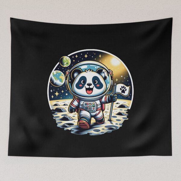 Item preview, Panda Bear Astronaut , "Cheerful Panda Astronaut Planting Flag on the Moon – Cartoon Space Adventure Illustration." designed and sold by ChromaticBlend.