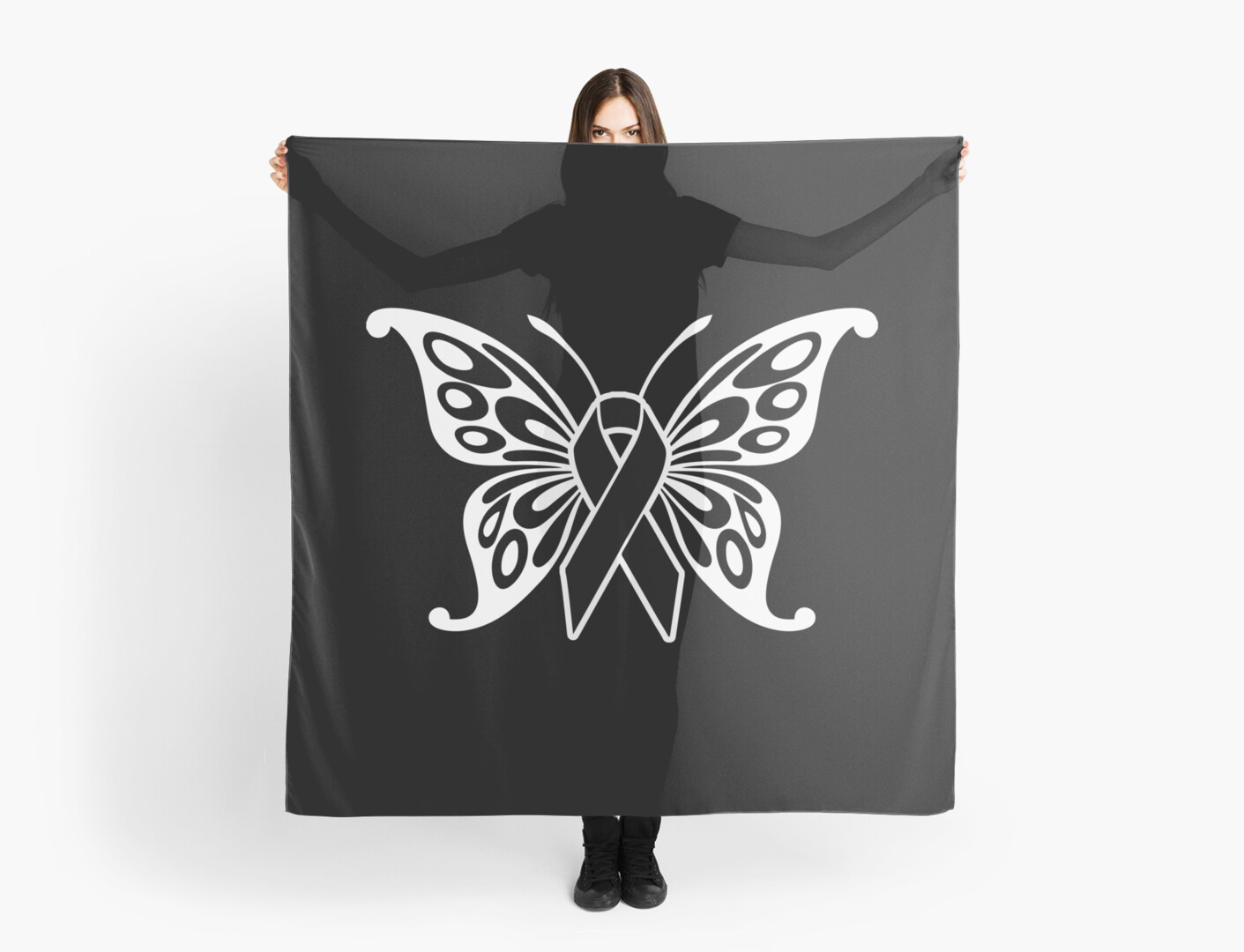 quot melanoma cancer awareness ribbon butterfly quot scarves by melanoma cancer ribbon