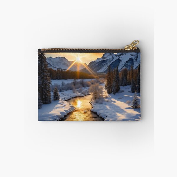 Item preview, Misty forest in Winter snow at sunset with river long exposure - Landscape photography designed and sold by TheArtistOf2022.