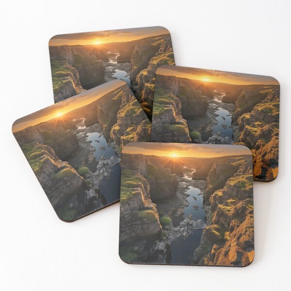 Item preview, Misty cliffs with river at sunset long exposure - Landscape photography designed and sold by TheArtistOf2022.