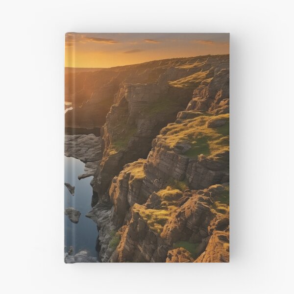 Item preview, Misty cliffs with river at sunset long exposure - Landscape photography designed and sold by TheArtistOf2022.