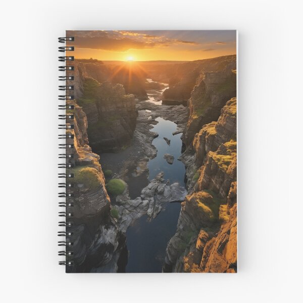 Item preview, Misty cliffs with river at sunset long exposure - Landscape photography designed and sold by TheArtistOf2022.