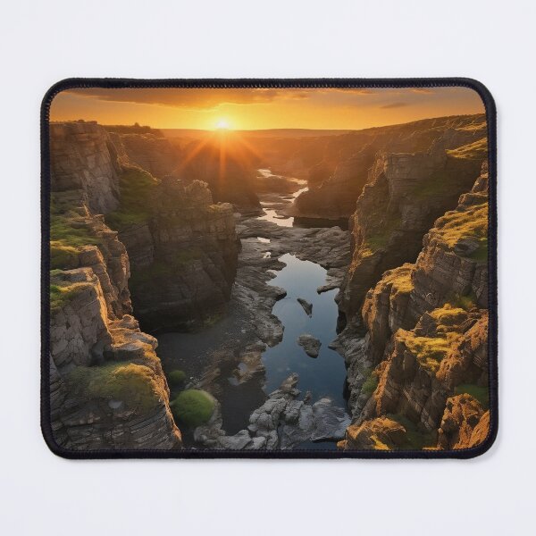 Item preview, Misty cliffs with river at sunset long exposure - Landscape photography designed and sold by TheArtistOf2022.