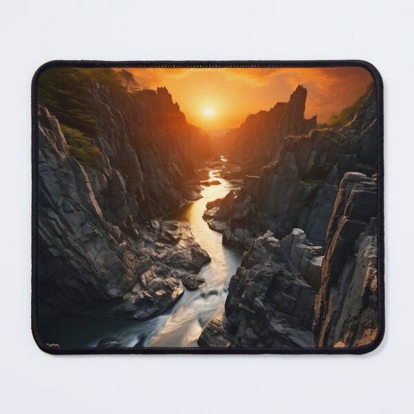 Item preview, Misty cliffs with river at sunset long exposure - Landscape photography designed and sold by TheArtistOf2022.