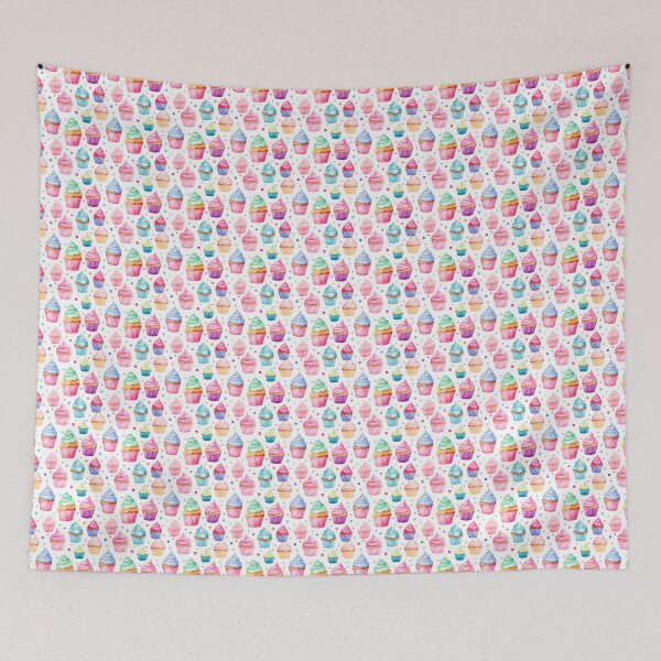 Aperçu de l'œuvre Cupcakes aquarelle multicolor motif créée et vendue par Jerhus.