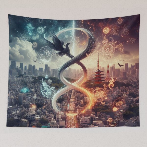 Item preview,  Tokyo cityscape intertwined with curses and sorcery designed and sold by MahmodArt.
