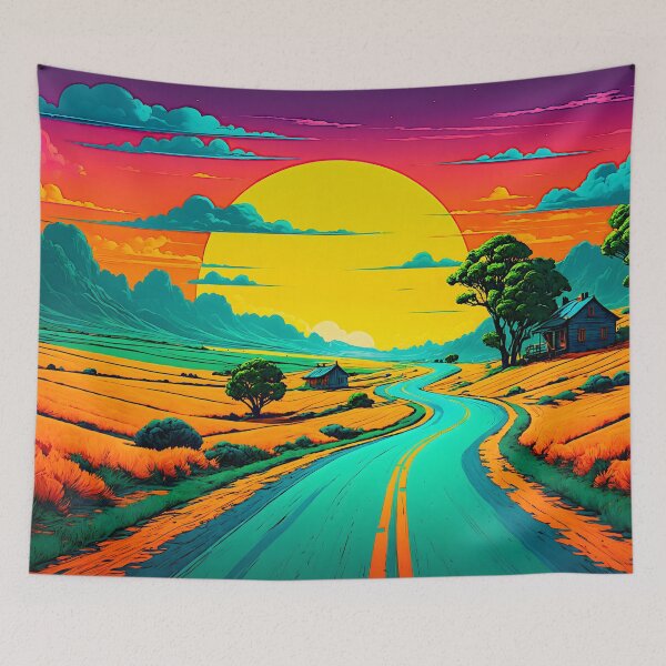 Item preview, Pop Art Style Road Through Countryside - Liminal Space Concept Art designed and sold by liminal-concept.