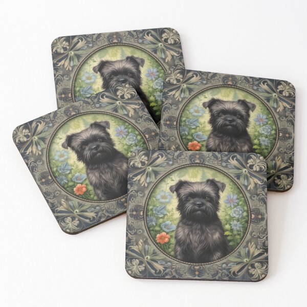 Item preview, Affenpinscher in flowers vintage retro art designed and sold by WallyPink.
