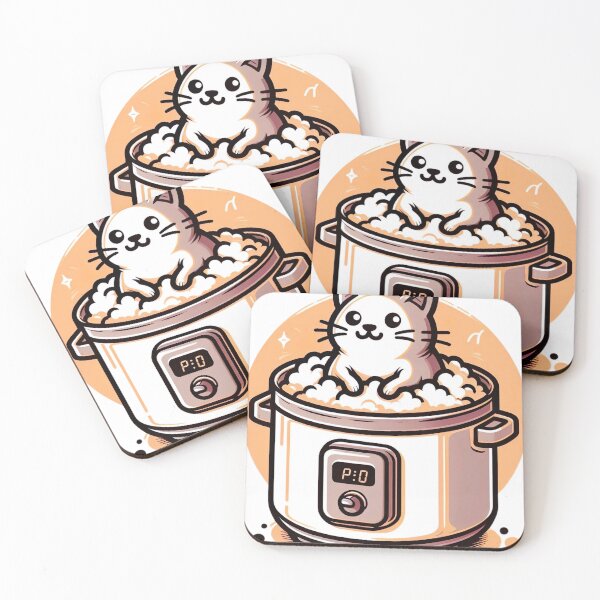 Item preview, "Adorable Kitten in Rice Cooker - Charming Cartoon Illustration with Warm Lighting" designed and sold by Huycao211.
