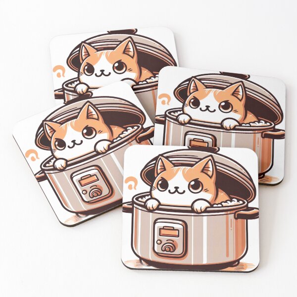 Item preview, "Adorable Kitten in Rice Cooker - Charming Cartoon Illustration with Warm Lighting" designed and sold by Huycao211.