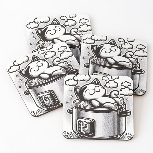 Item preview, "Adorable Kitten in Rice Cooker - Charming Cartoon Illustration with Warm Lighting" designed and sold by Huycao211.