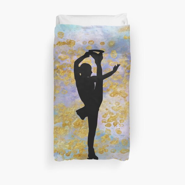 Golden Aspirations Figure Skating Watercolor Graphic Silhouette Design Duvet Cover