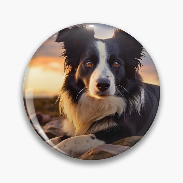 Item preview, Rough haired black and white border collie dog breed in nature photography at a sunset designed and sold by NBSStore.