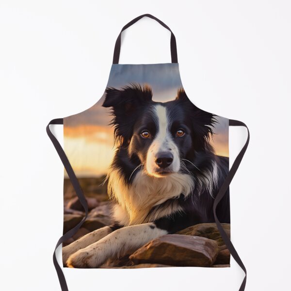Item preview, Rough haired black and white border collie dog breed in nature photography at a sunset designed and sold by NBSStore.