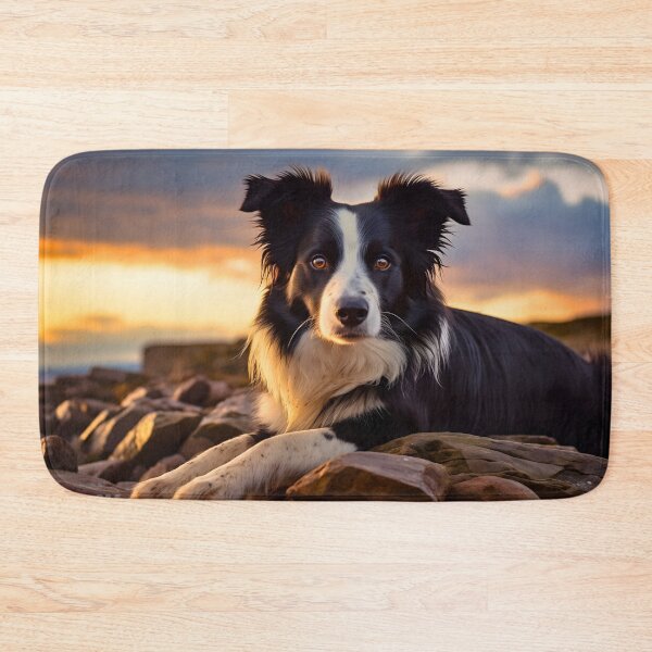 Item preview, Rough haired black and white border collie dog breed in nature photography at a sunset designed and sold by NBSStore.