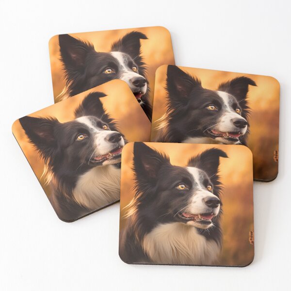 Item preview, Rough haired black and white border collie dog breed in nature photography at a sunset designed and sold by NBSStore.