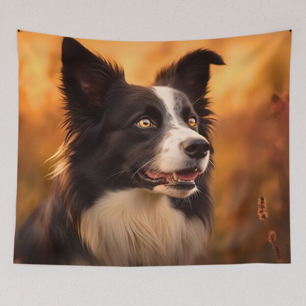 Item preview, Rough haired black and white border collie dog breed in nature photography at a sunset designed and sold by NBSStore.