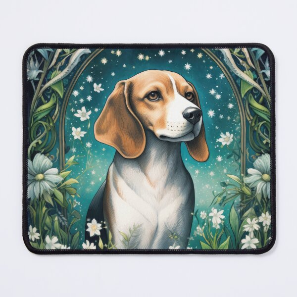 Item preview, Beagle dog in retro vintage art style with blue flowers designed and sold by WallyPink.