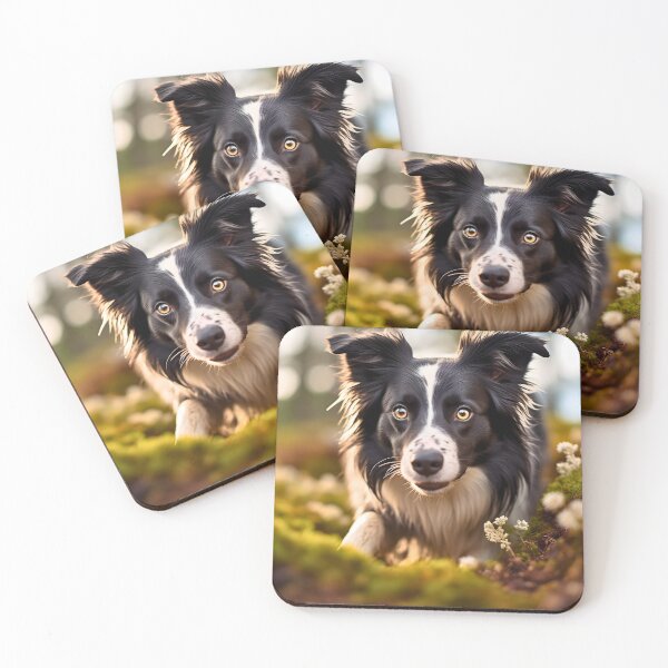 Item preview, Rough haired black and white border collie dog breed in nature photography at a sunset designed and sold by NBSStore.