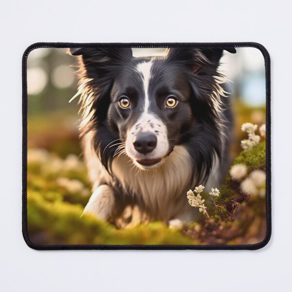 Item preview, Rough haired black and white border collie dog breed in nature photography at a sunset designed and sold by NBSStore.