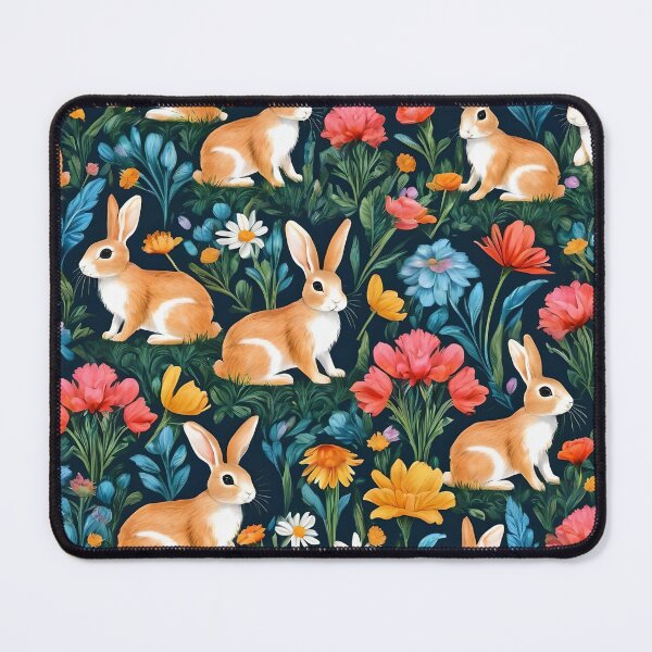 Item preview, Flowers and rabbits on dark blue background designed and sold by Ciervo Primavera.
