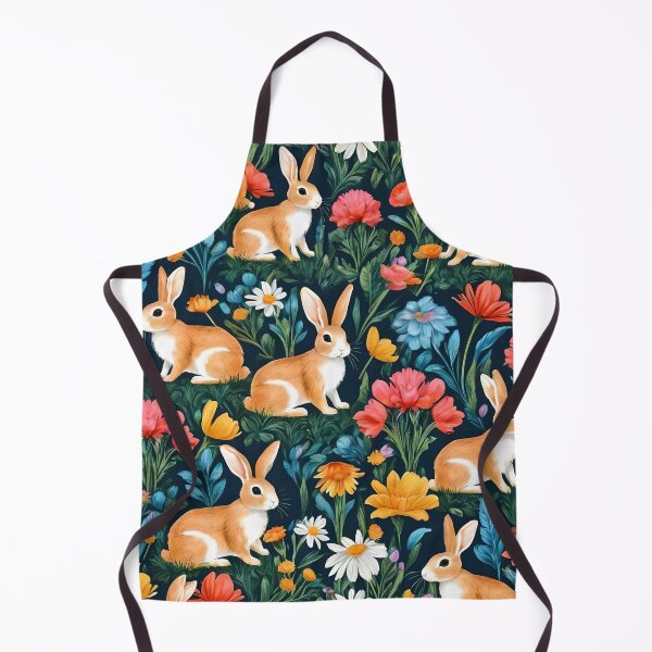 Item preview, Flowers and rabbits on dark blue background designed and sold by Ciervo Primavera.