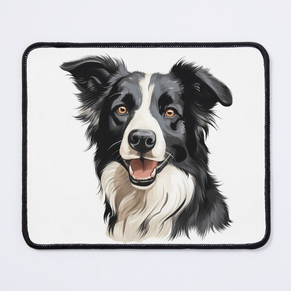 Item preview, Rough haired black and white border collie dog breed head illustration designed and sold by NBSStore.