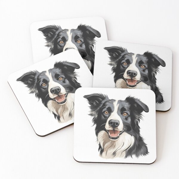 Item preview, Rough haired black and white border collie dog breed head illustration designed and sold by NBSStore.