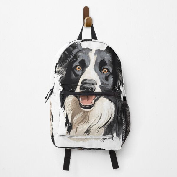 Item preview, Rough haired black and white border collie dog breed head illustration designed and sold by NBSStore.