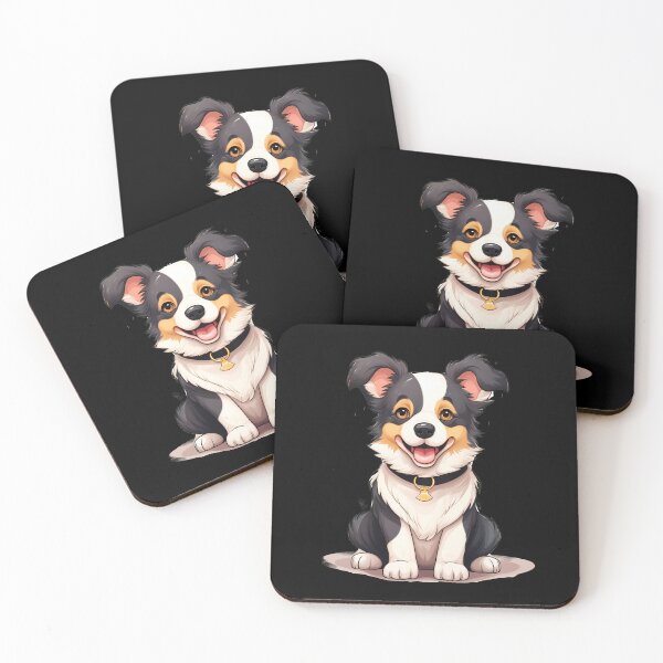 Item preview, Rough haired black and white border collie dog breed head illustration designed and sold by NBSStore.