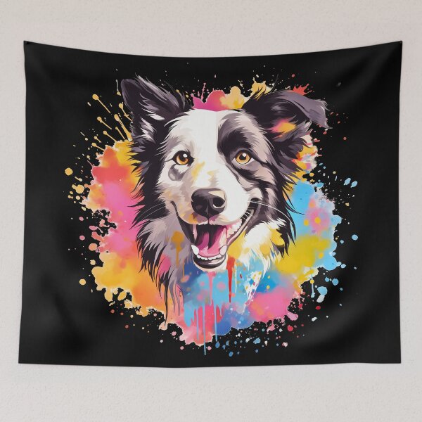 Item preview, Rough haired black and white border collie dog breed illustration designed and sold by NBSStore.