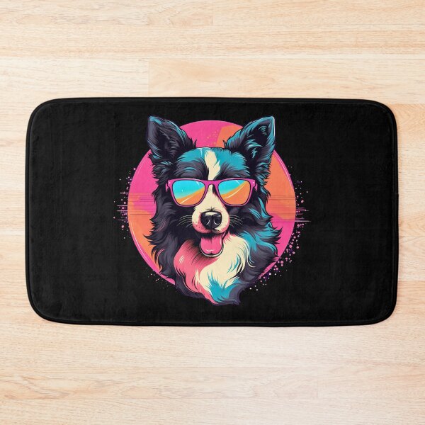 Item preview, Rough haired black border collie dog breed wearing sunglasses illustration designed and sold by NBSStore.