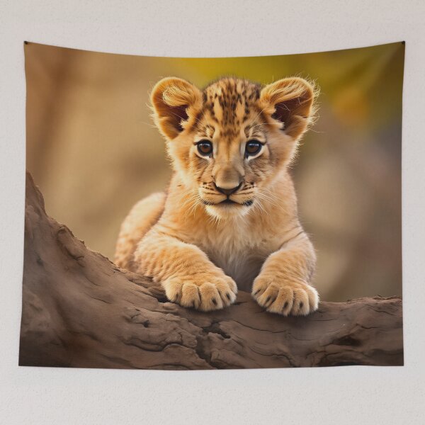 Item preview, Cute African baby lion cub, little wild cat predator animal in tropical savanna wildlife nature designed and sold by NBSStore.