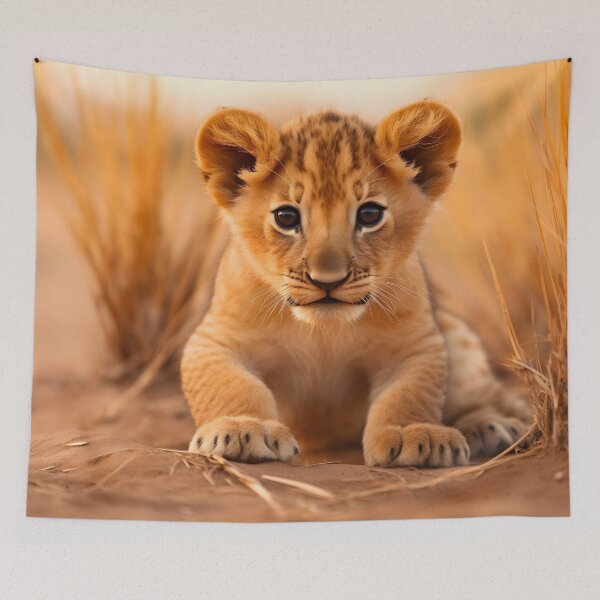 Item preview, Cute African baby lion cub, little wild cat predator animal in tropical savanna wildlife nature designed and sold by NBSStore.