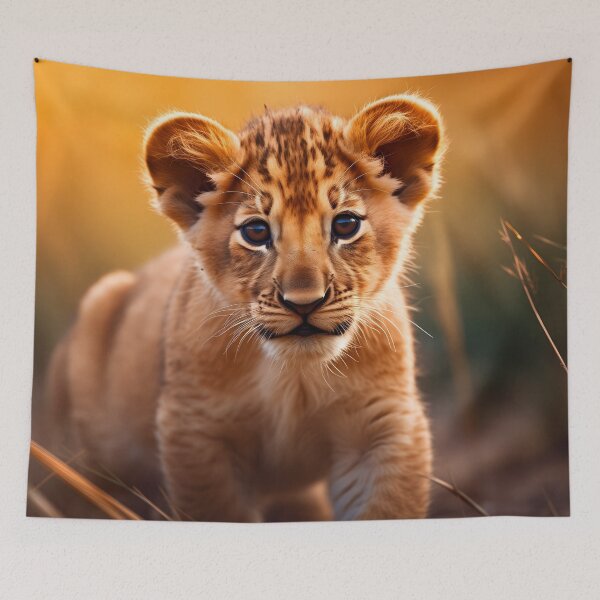 Item preview, Cute African baby lion cub, little wild cat predator animal in tropical savanna wildlife nature designed and sold by NBSStore.