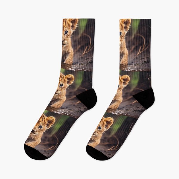 Item preview, Cute African baby lion cub, little wild cat predator animal in tropical savanna wildlife nature designed and sold by NBSStore.